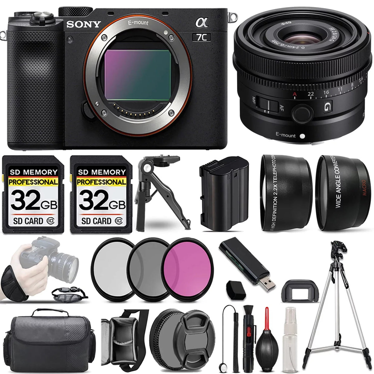 Sony a7C Camera (Black) Camera +24mm f/2.8  Lens +3  Filter +64GB