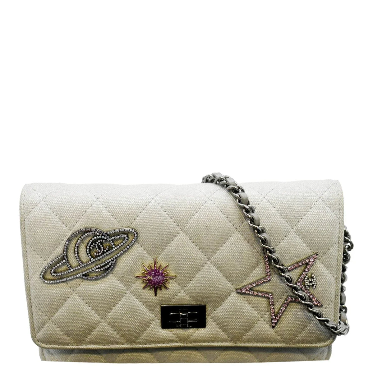 Pre-Owned  Classic 2.55 Reissue Space Charm Quilted Canvas  Crossbody Bag Light Grey