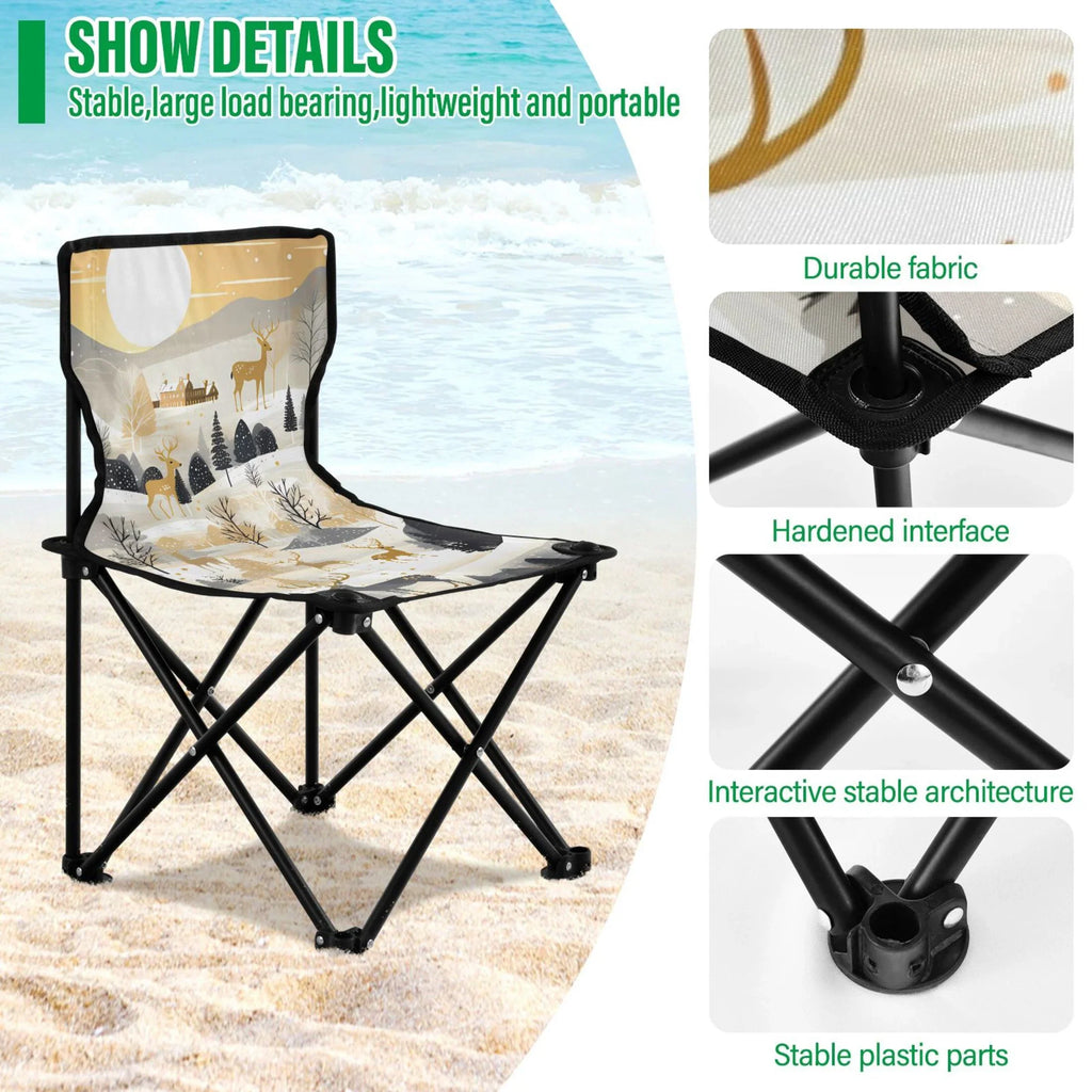 Golden in Deers Forest Portable Camping Chair Small for Kids Outdoor Folding Beach Chair Fishing Chair Lawn Chair with Carry Bag