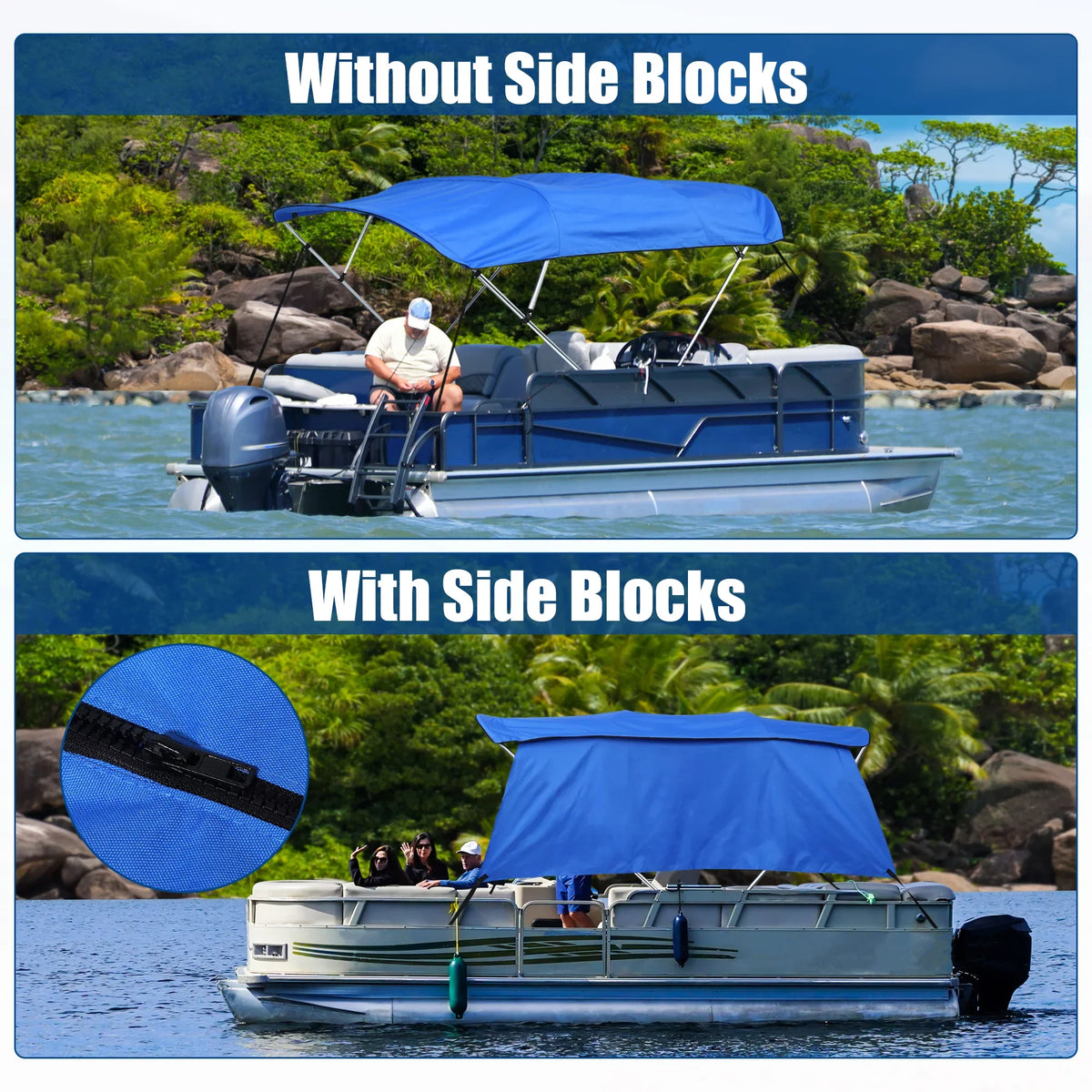 Unique Bargains 600D 4 Bow 8' x 54" x 67"-72" Bimini Top Canvas Cover with Detachable Side Blocks Storage Boot Blue