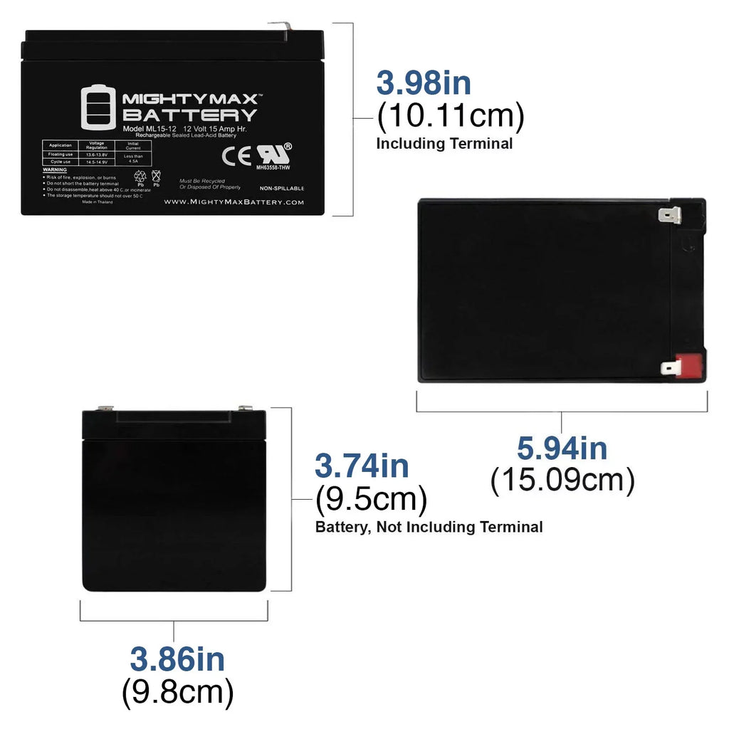 12V 15AH  Replacement Battery for Freedom 946 Scooter - 2 Pack