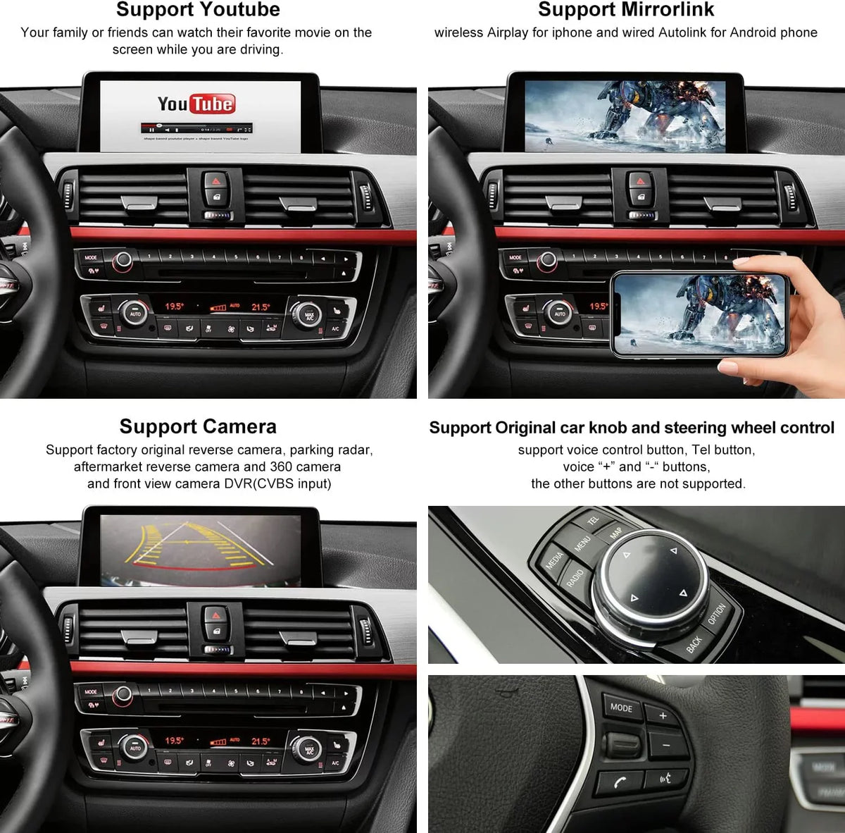 Road Top Wireless Carplay Retrofit Kit Decoder for  i3   System 2012-2017 Year, Support Android Auto, Mirrorlink, Reverse Camera, Original Car Knob Control