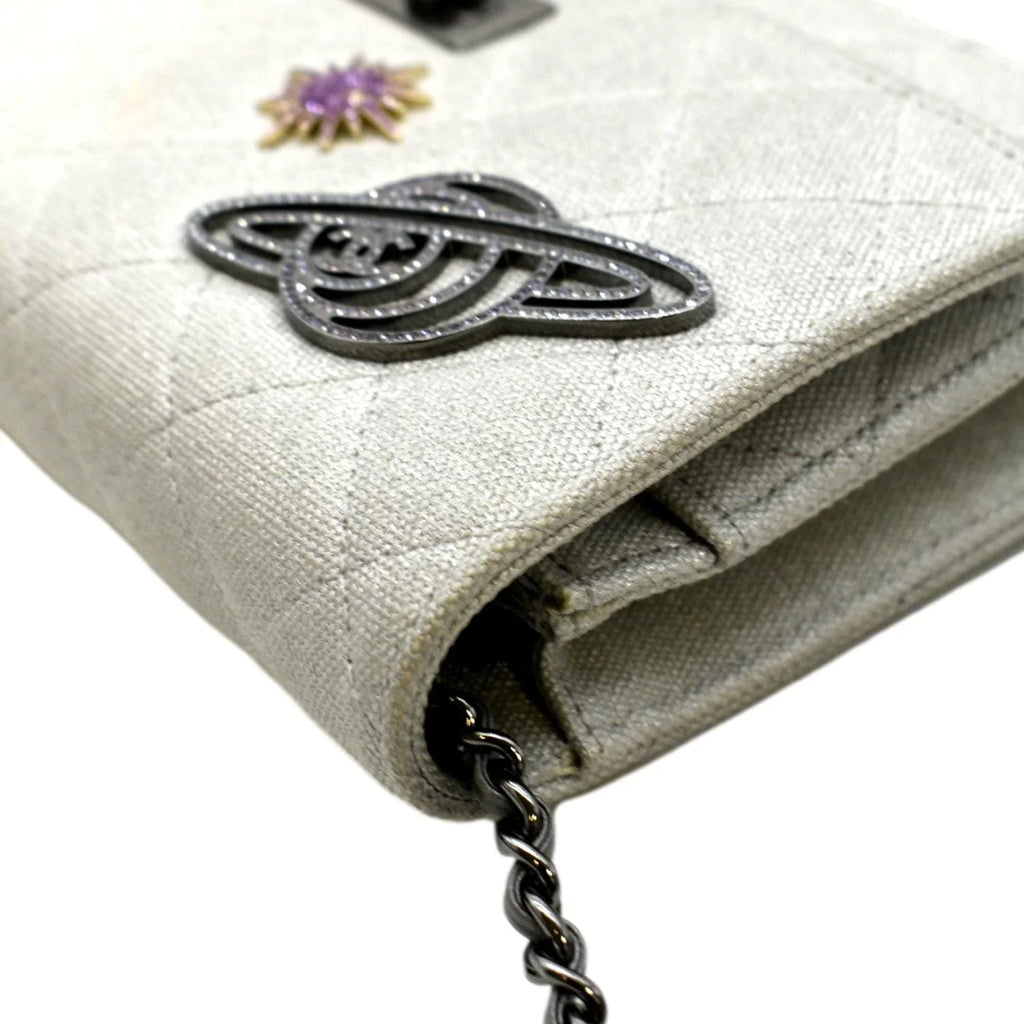 Pre-Owned  Classic 2.55 Reissue Space Charm Quilted Canvas  Crossbody Bag Light Grey