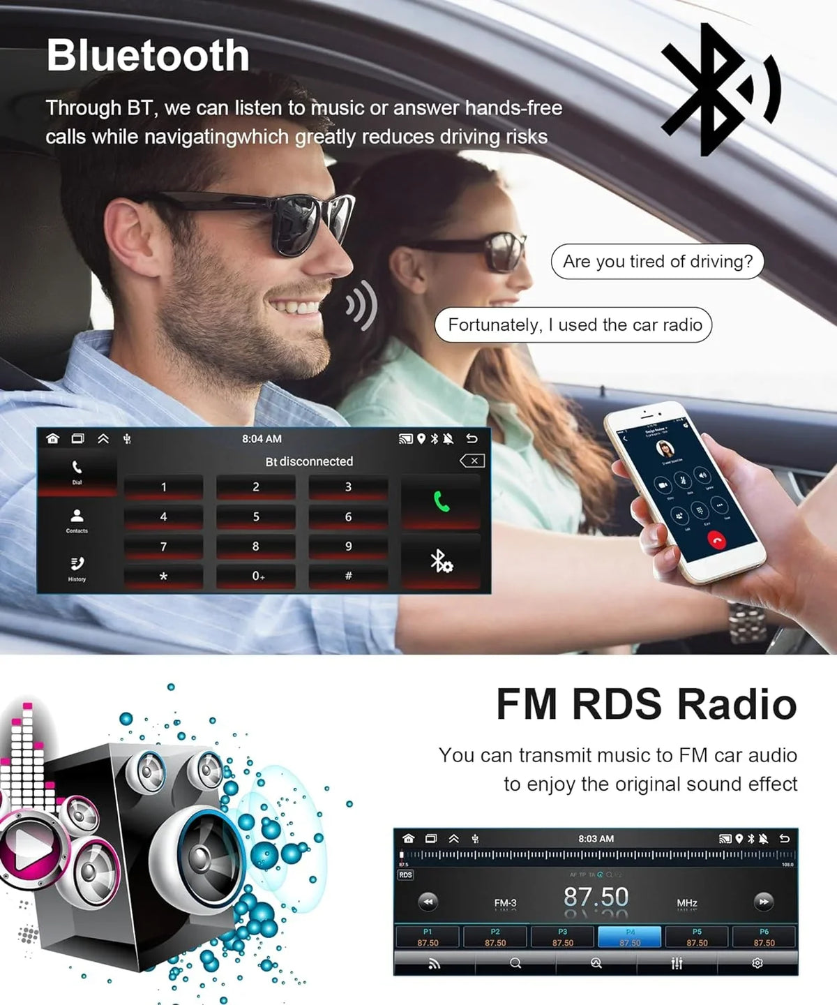 2G+32G Android Single Din Wireless Carplay Car Stereo Android Auto podofo 6.86 inch  Touch Screen Bluetooth Car Radio in Dash  Head Unit with Backup Camera WiFi Subwoofer HiFi Audio