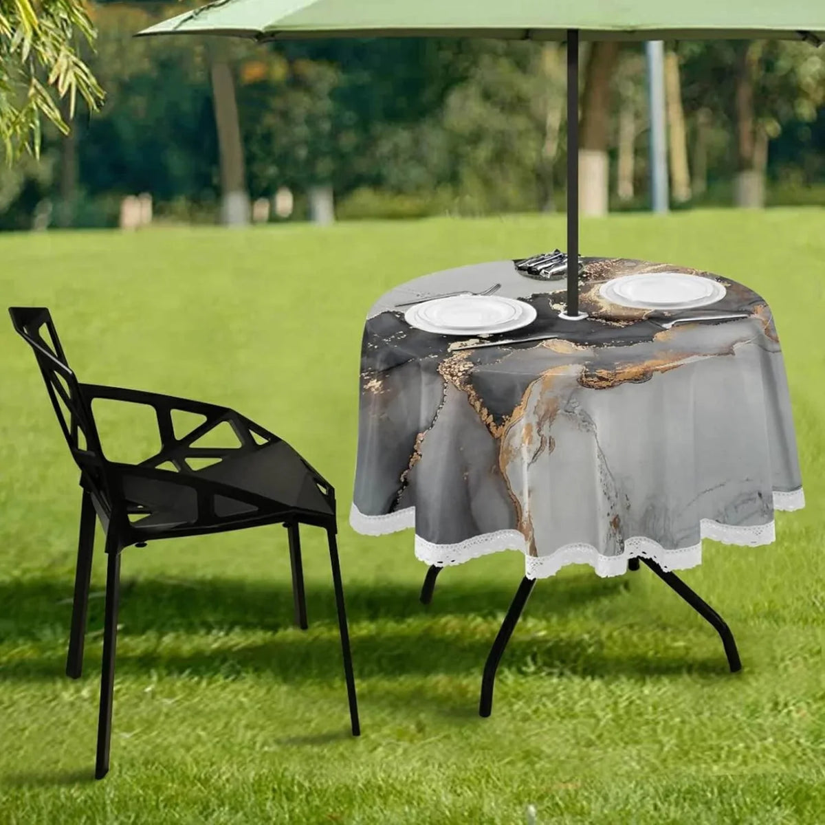 Dreamtimes 60" Natural Luxury Abstract Fluid Art Painting Round Tablecloth 60In,Waterproof Round Table Cloths with Umbrella Hole and Zipper,Party Patio Table Covers for Outdoor Backyard //Picnic