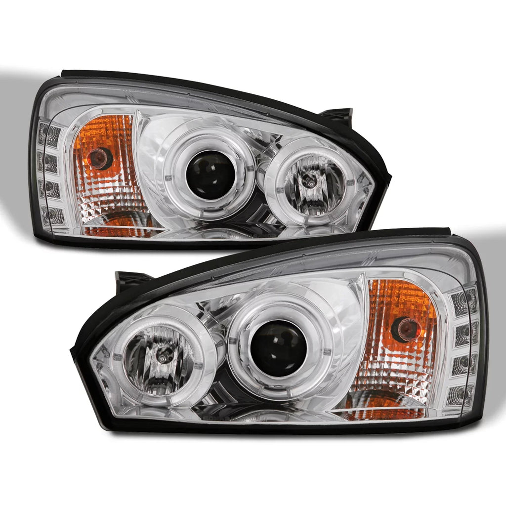 '- For 2004-2007 Chevy Malibu  Dual Halo  Projector Headlights Chrome Housing  w/ Turn Signal Lamps