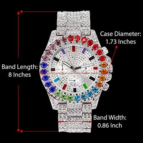 Charles Raymond Iced Out Mens Color on Blast Watch Single or Combo Sets with Blinged Out Bracelets Set. Iced Out Colourful Rainbow Flame Collection (- )