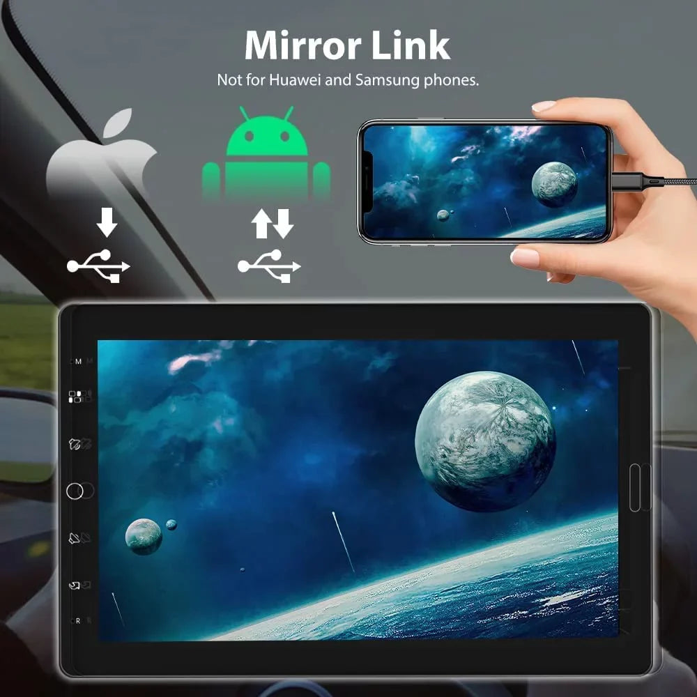 Podofo Single 1 Din 10.1'' Car Stereo Radio Apple Carplay Android Auto  Touch Screen 10 inch Car  Player Bluetooth Mirror Link   Card ,with Rearview Camera