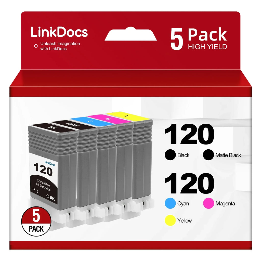 '-120 Ink Cartridges Replacement for Canon  -120 -120MBK -120BK -120C -120M -120Y Work for Canon ImagePROGRAF  -200 -205 -300 -305 and -200 -300 Printer