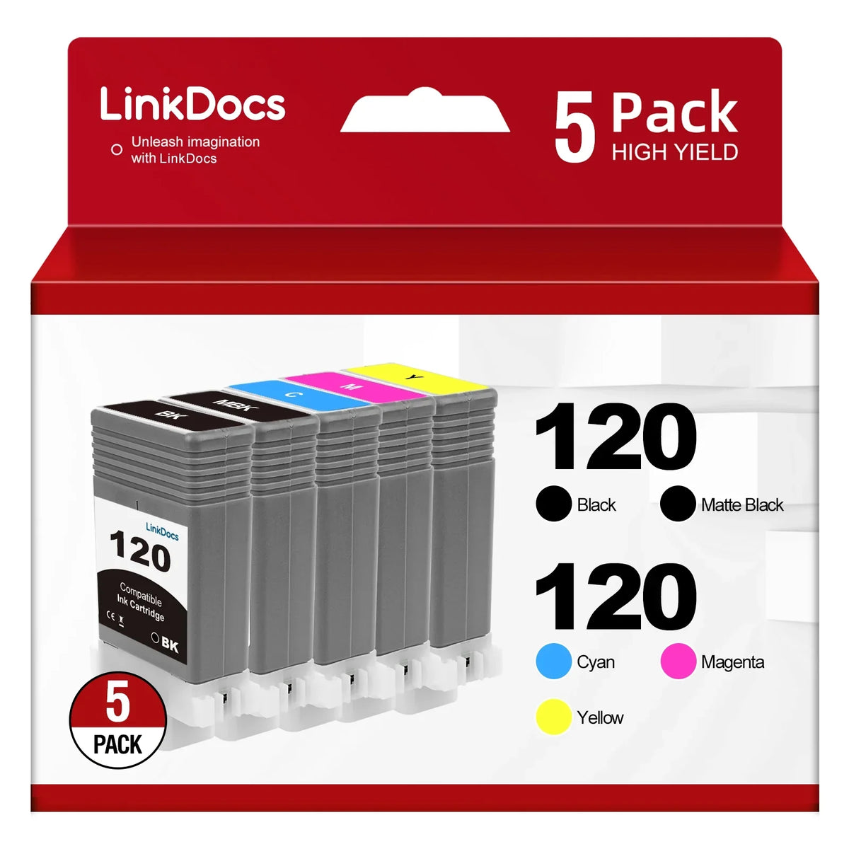 '-120 Ink Cartridges Replacement for Canon  -120 -120MBK -120BK -120C -120M -120Y Work for Canon ImagePROGRAF  -200 -205 -300 -305 and -200 -300 Printer