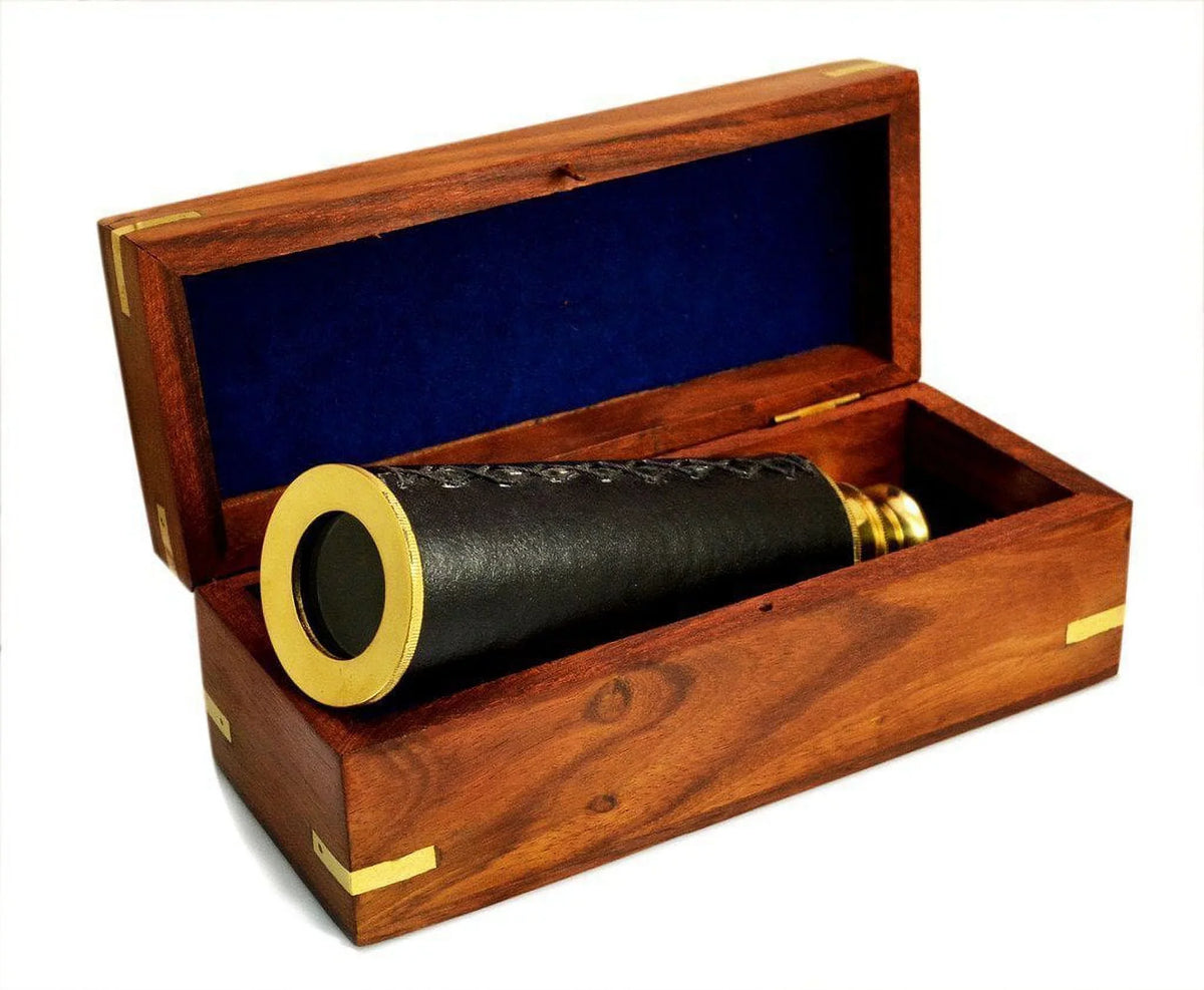 Science Purchase 78TELE15 Handheld Brass Telescope with Wooden Box