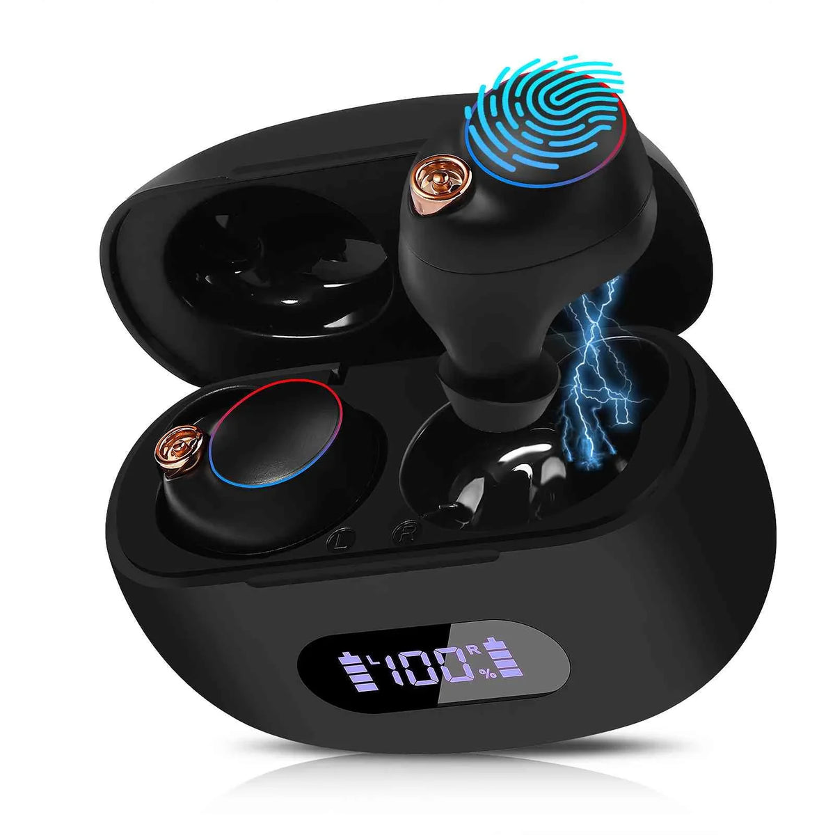 UrbanX True Wireless Bluetooth Earbuds + Charging Case, Black, Dual Connect,  Water Resistance, Bluetooth 5.2 Connection, Balanced, Bass Boost Compatible with Lenovo Tab3 8 Plus