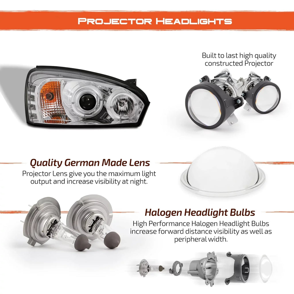 '- For 2004-2007 Chevy Malibu  Dual Halo  Projector Headlights Chrome Housing  w/ Turn Signal Lamps