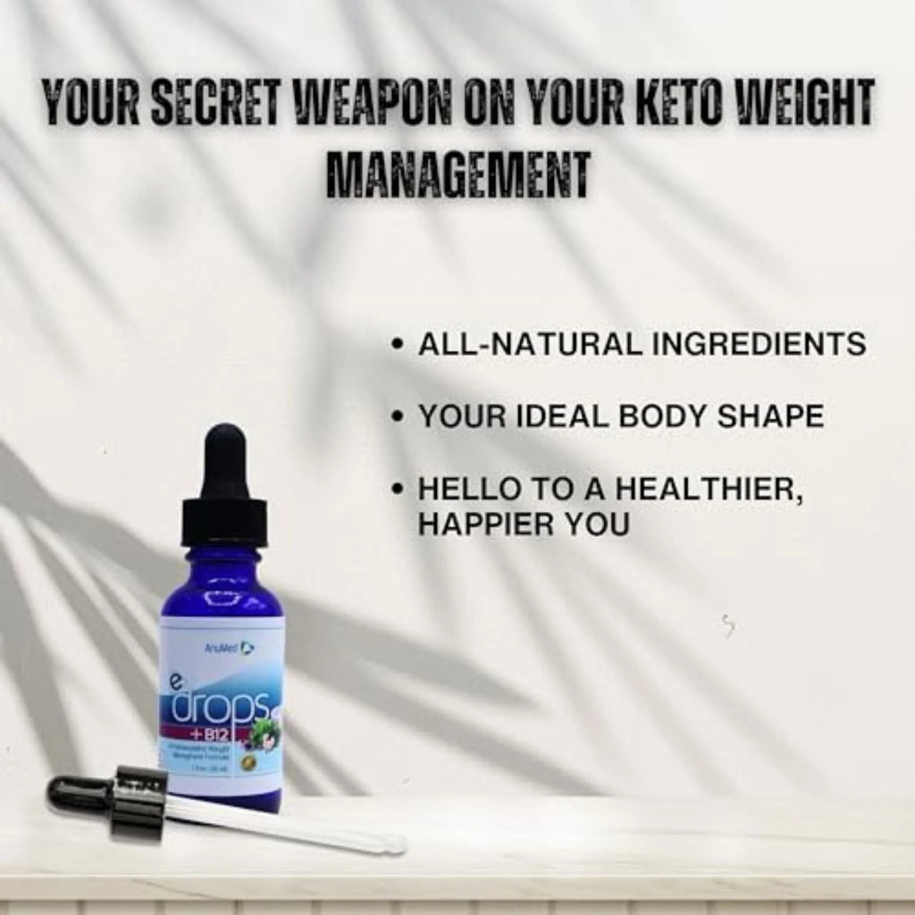 Anumed e-Drops+ - Metabolism, Control Hunger, Fast Transformation Healthy Weight Management - Natural Vegan, Keto Friendly for Women & Men 1oz w/Bonus Worldwidenutrition Multi-Purpose Key Chain