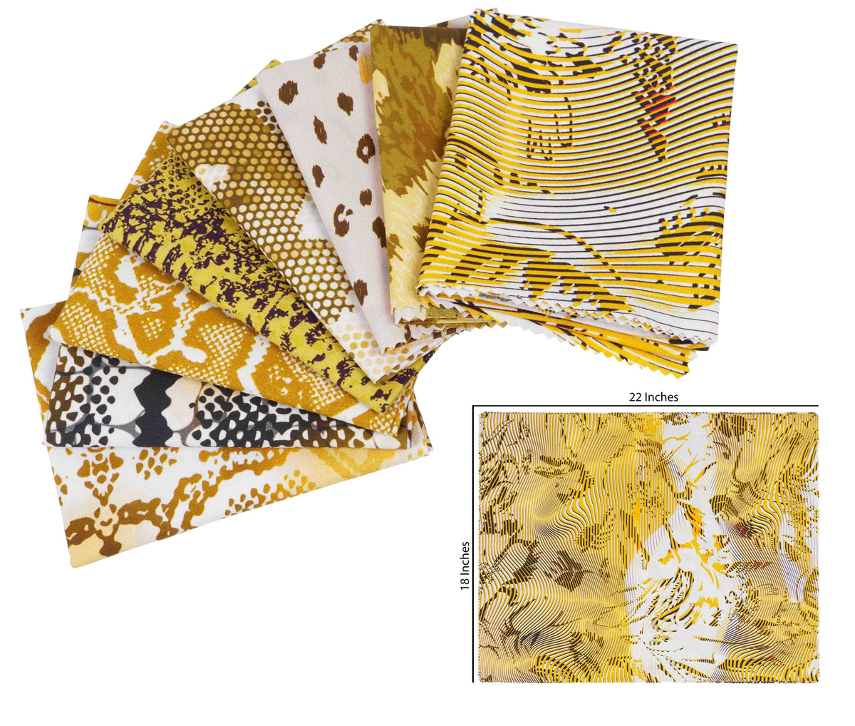 Soimoi 8 Pc Fat Quarter Bundle -Animal SkinPrint 18"x 22" Patchwork-100% CottonPre-Cut Quilting Fabric (Yellow)