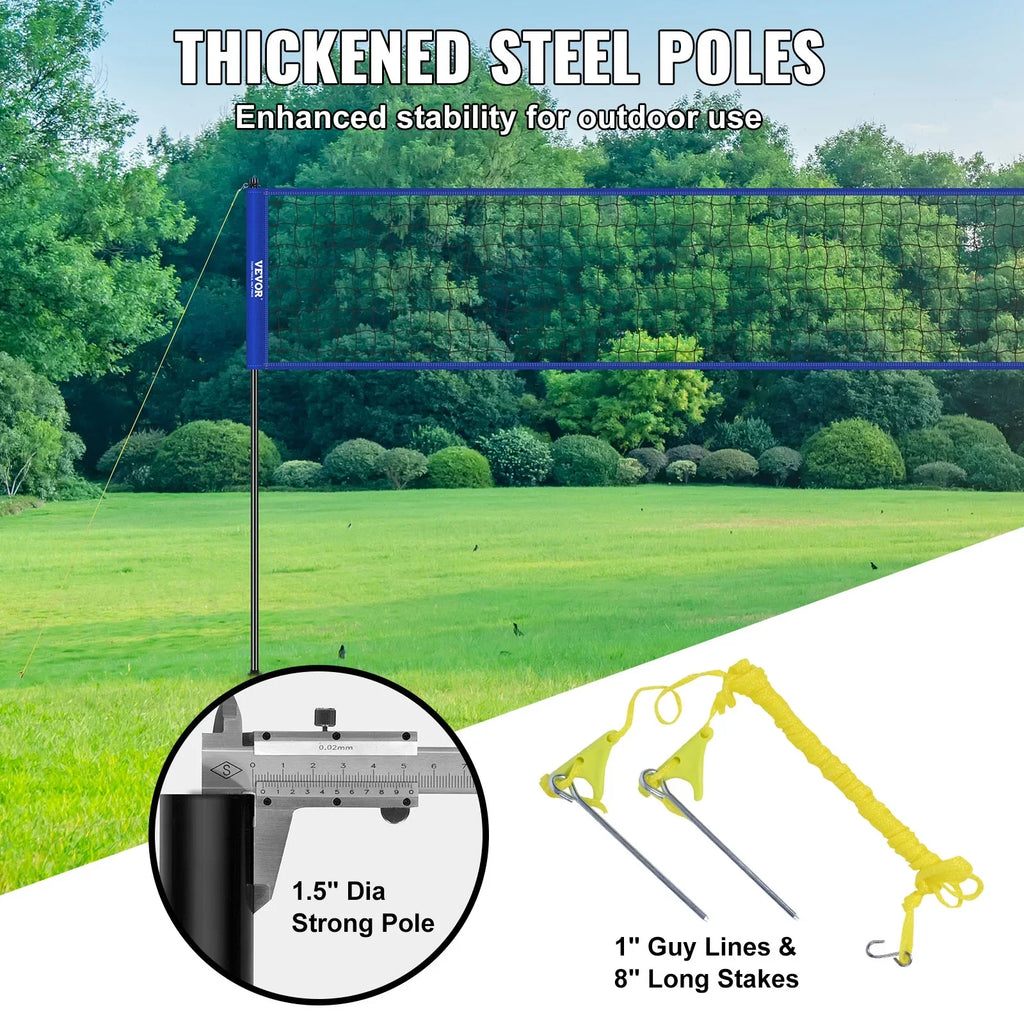 32ft x 3ft Portable Volleyball Net System Adjustable Height Poles with  Volleyball, Carrying Bag, Boundary Lines, Steel Poles & Pump for Outdoor Sports