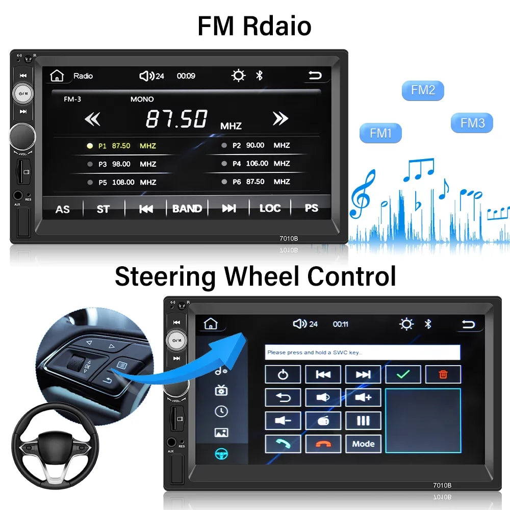 Podofo Double 2 Din 7'' Universal Car Stereo Radio Apple Carplay Android Auto Mirror Link  Touch Screen Car Audio Multimedia Player   Bluetooth  (Rear Camera Not Included)