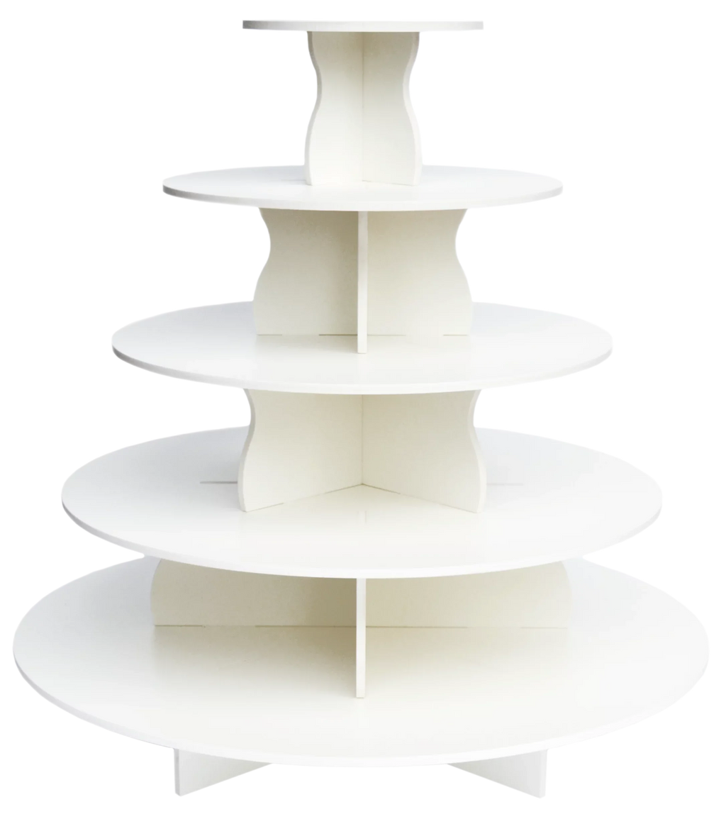 The Smart Baker - Adjustable, Reusable 5 Tier Round Cupcake & Dessert Tower Display Stand, White - Holds up to 90+ Cupcakes | Weddings, Parties, Holidays, Baby Showers and More!