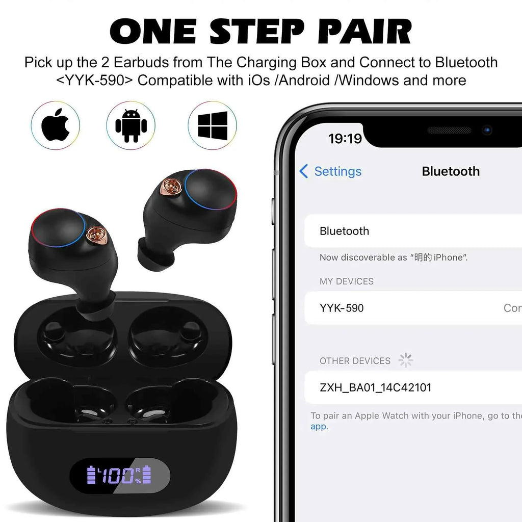 UrbanX True Wireless Bluetooth Earbuds + Charging Case, Black, Dual Connect,  Water Resistance, Bluetooth 5.2 Connection, Balanced, Bass Boost Compatible with Lenovo  Youth
