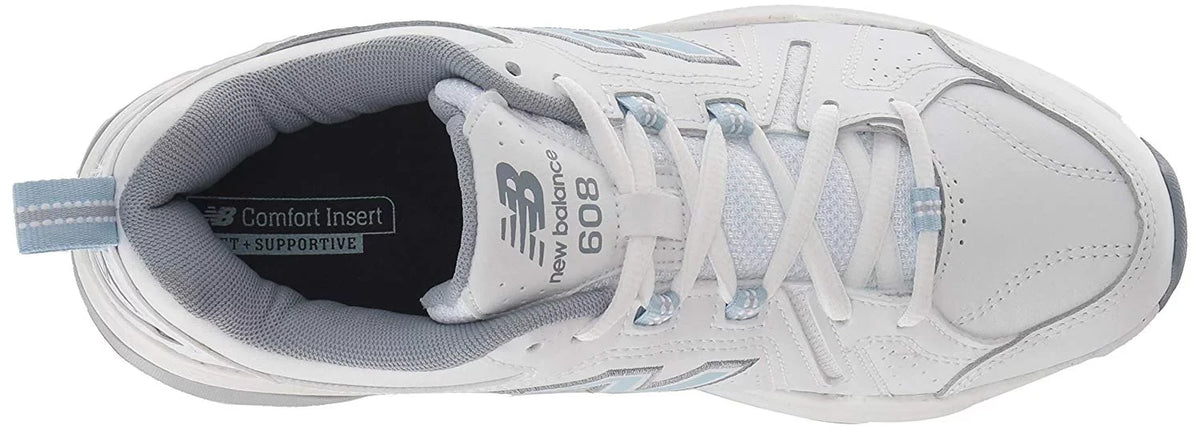 New Balance Women's 608v5 Casual Comfort Cross, White/Light Blue, Size 10.5 oS05