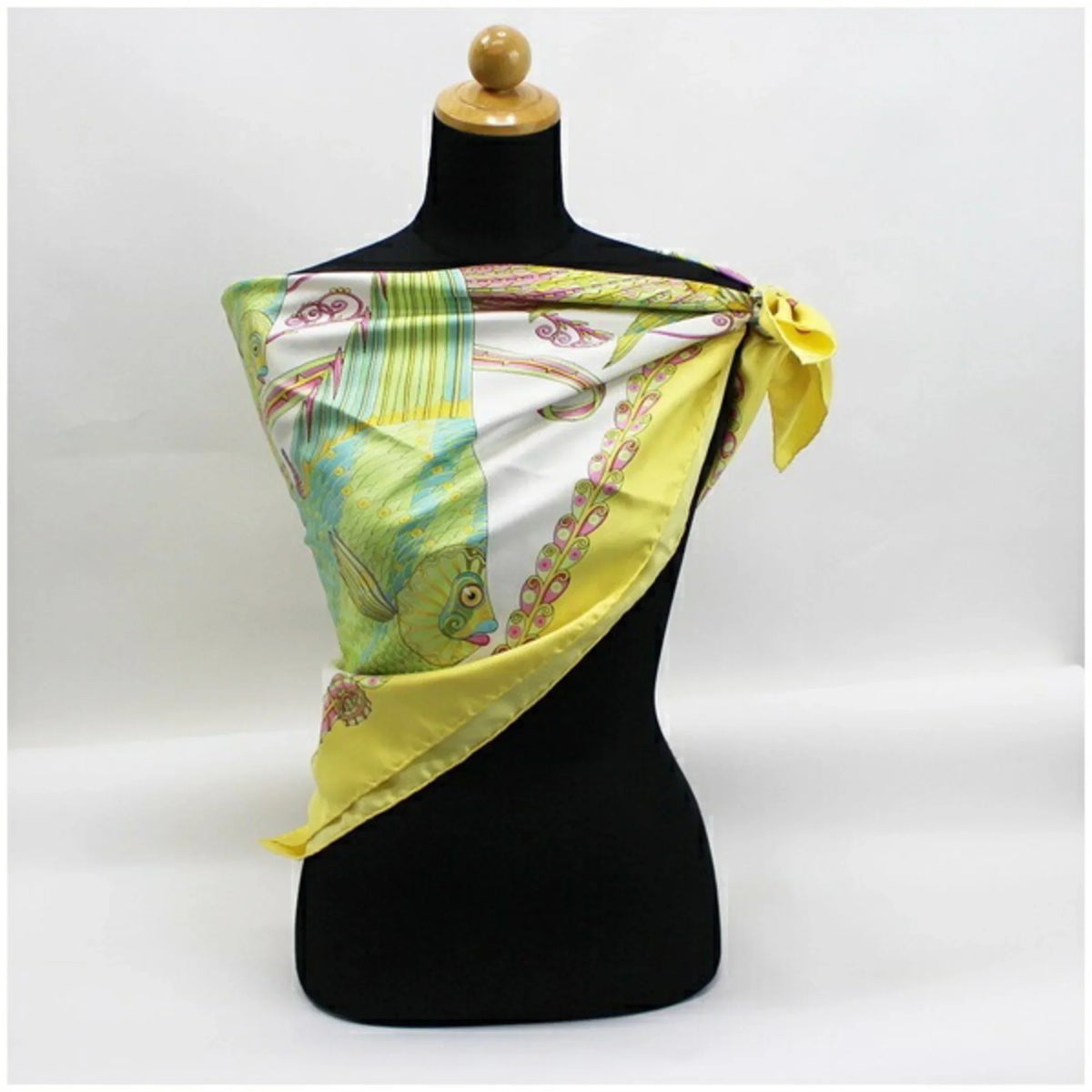 Pre-Owned Salvatore Ferragamo silk scarf tropical fish white x yellow   ladies (Good)