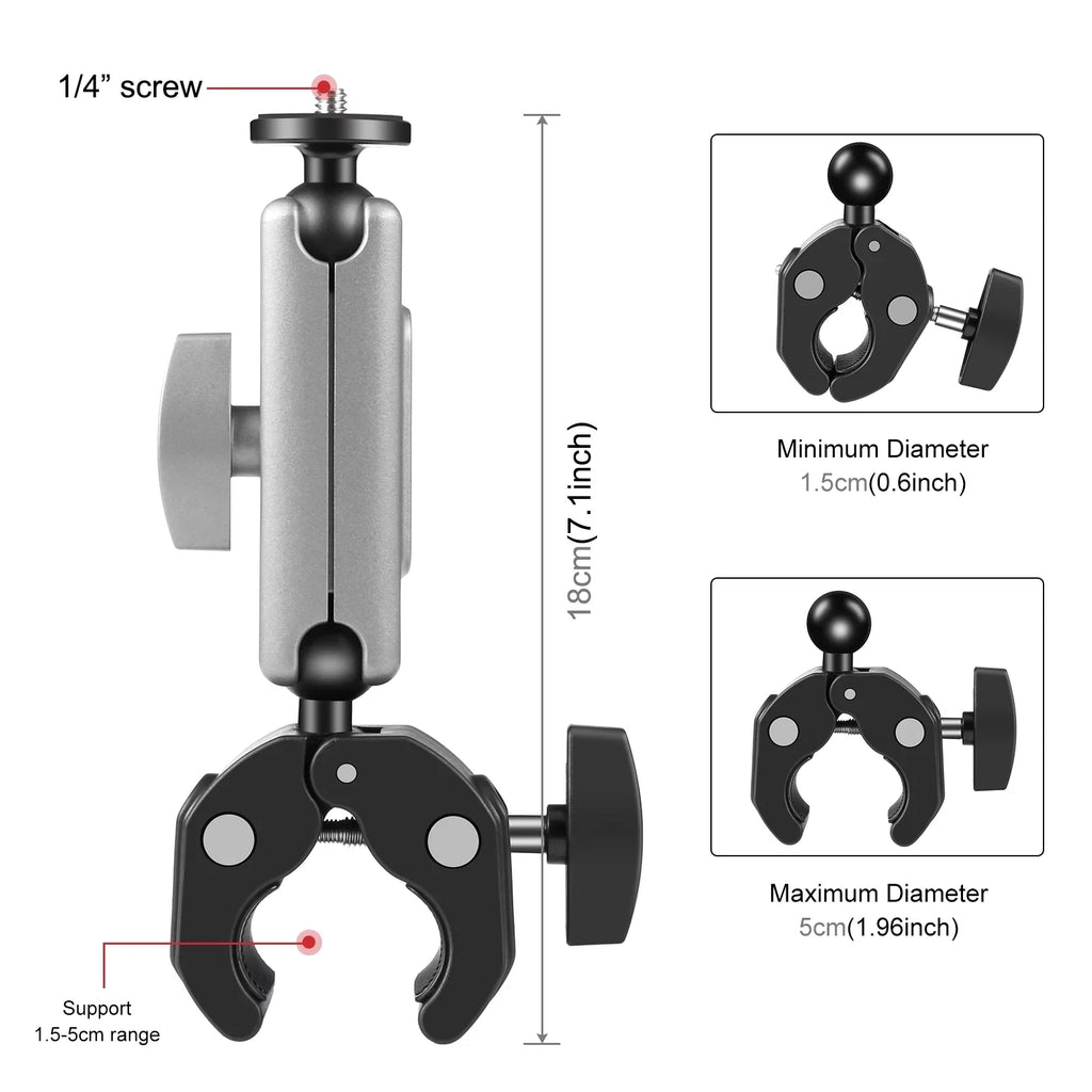 Clamp Mount, Aluminum Alloy Handlebar Adapter, Dual Rotatable Ball Head,   Hero 11/10/9/8 Compatible