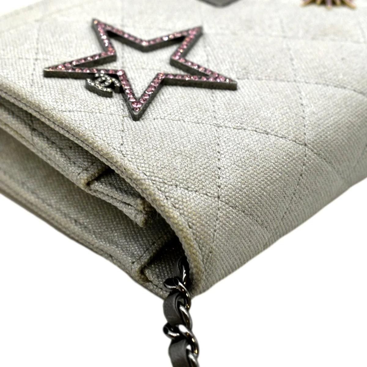 Pre-Owned  Classic 2.55 Reissue Space Charm Quilted Canvas  Crossbody Bag Light Grey