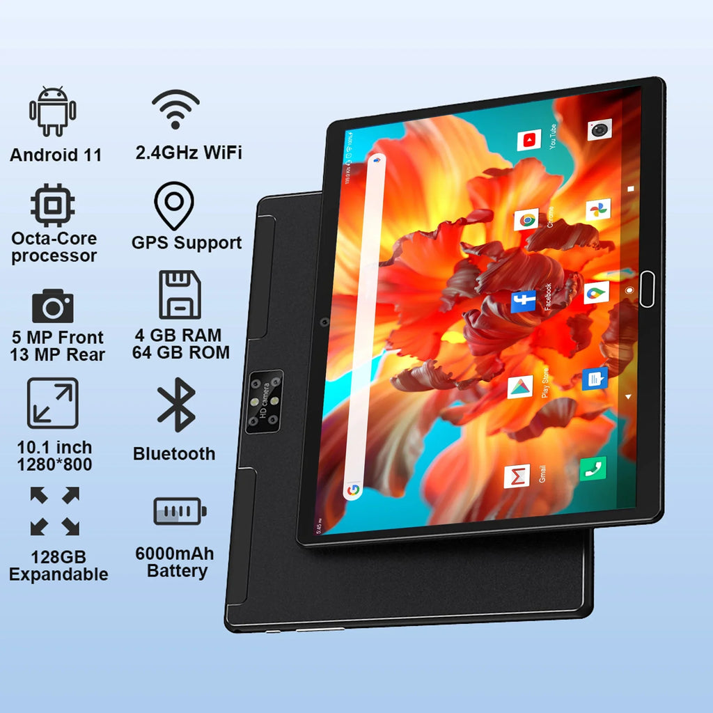 Android 11,Tablet with Keyboard,10 inch 2 in 1 Tablets,64GB (up to 128GB Expand ),6000mAh Battery,Latest 1.6GHz Octa-Core 4G Cellular Tablet ,Dual Camera,Wi-Fi,Bluetooth,,Black