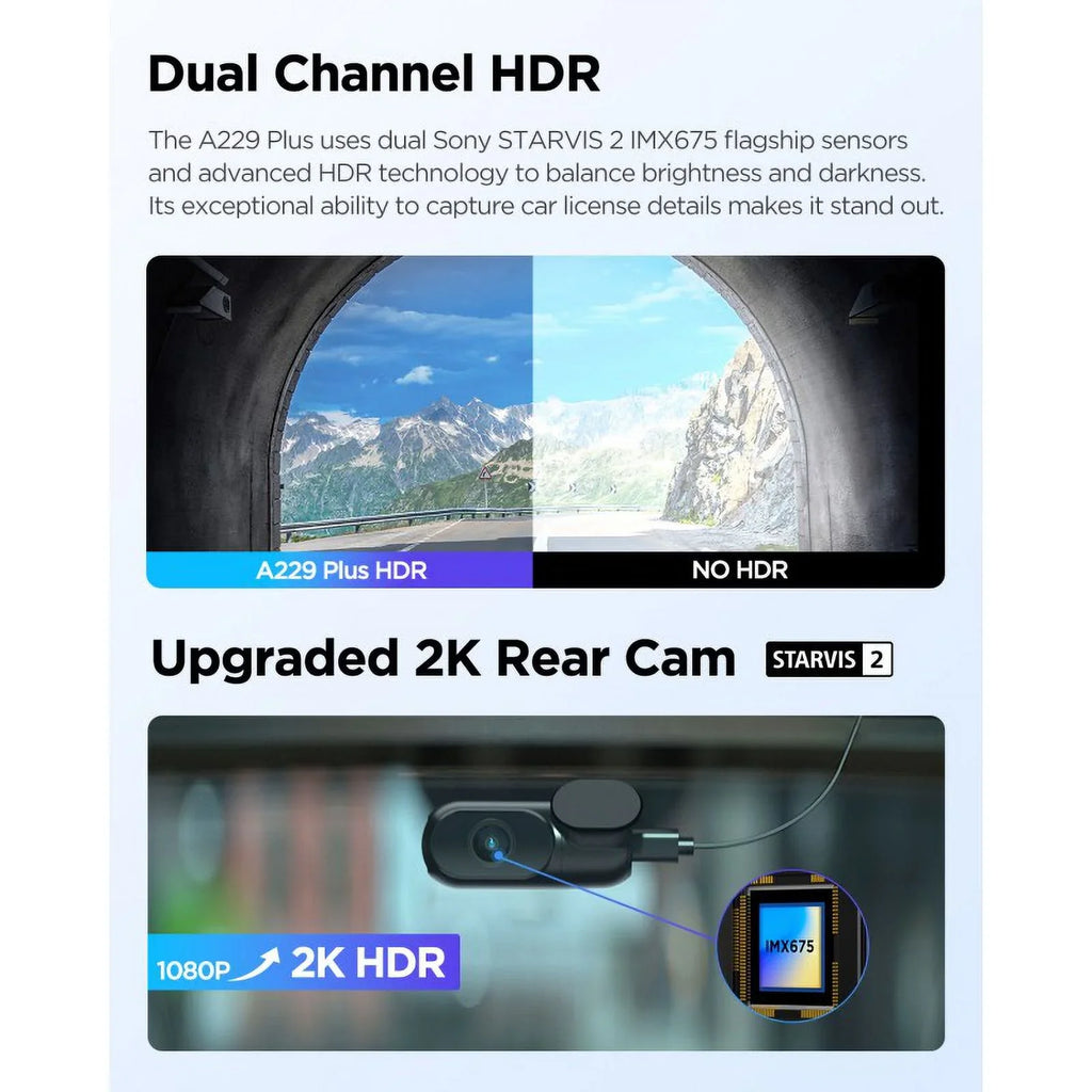 Plus 2K/2K  2-Channel Dash Cam with  2, Voice Control, Wi-Fi, , Parking Mode, Support 512GB Max