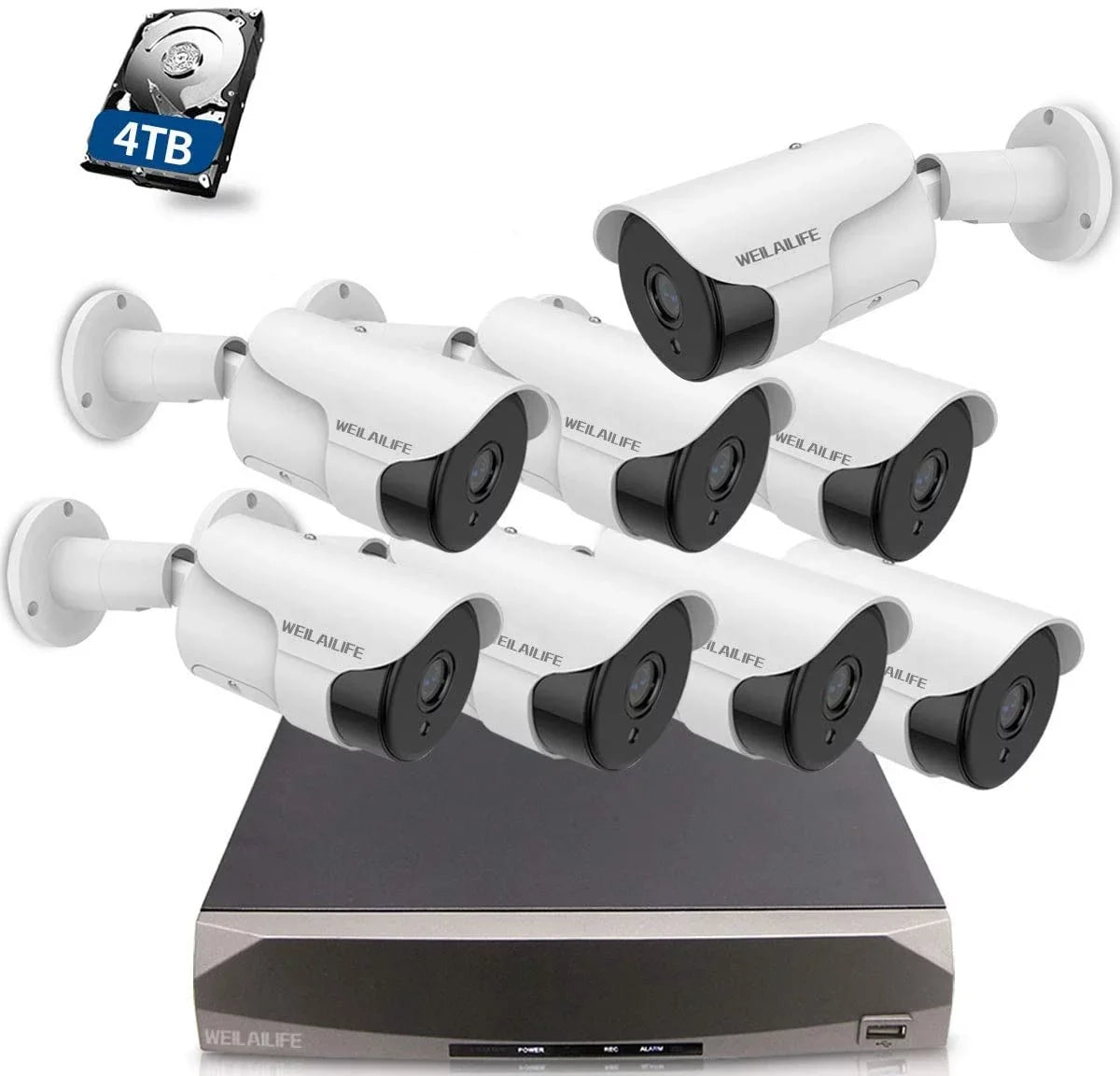 {5.0MP Two Way Audio} PoE Security Camera System, 8pcs Wired   Cameras 8 Channel  Recorder with 4TB  for Outdoor/Indoor Use