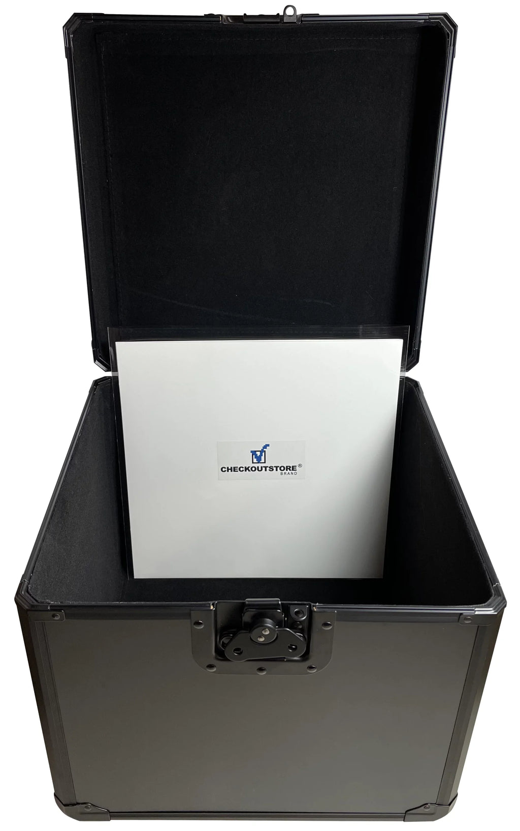 CheckOutStore Black Limited Aluminum 12"  Vinyl Record Storage Box (Holds 100 Records)