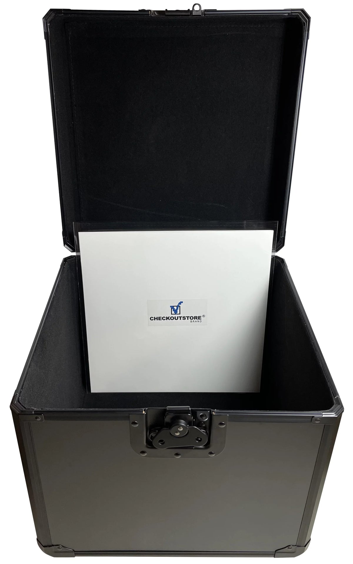 CheckOutStore Black Limited Aluminum 12"  Vinyl Record Storage Box (Holds 100 Records)