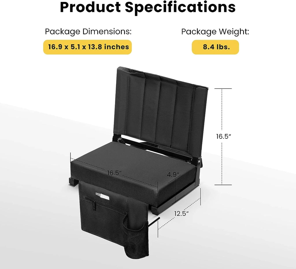 Portable Stadium Seat for Bleachers with Back Support, Folding Bleacher Chair with Cup Holder and Shoulder Strap