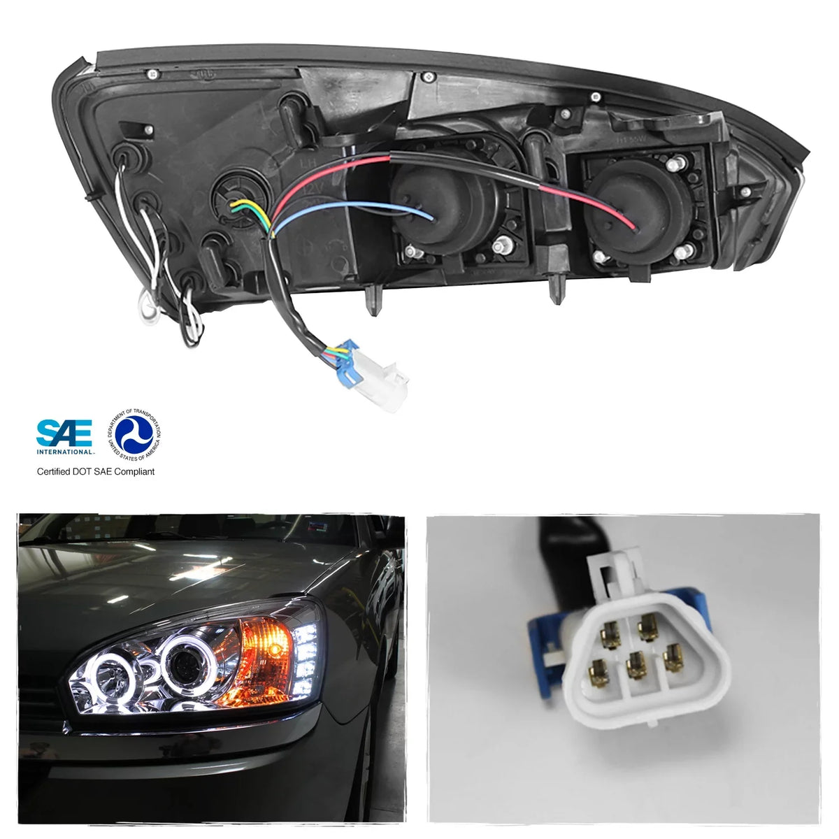 '- For 2004-2007 Chevy Malibu  Dual Halo  Projector Headlights Chrome Housing  w/ Turn Signal Lamps