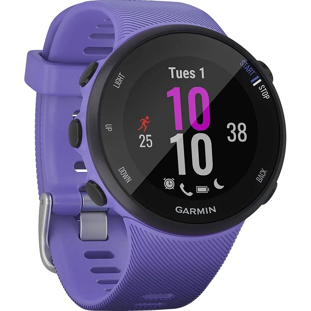 Restored Garmin 010--01 Forerunner 45S  Heart Rate Monitor Running Smartwatch (Iris) - Bundle With Fitness & Wellness Suite (, Yoga Vibes, Daily Burn) (Refurbished)