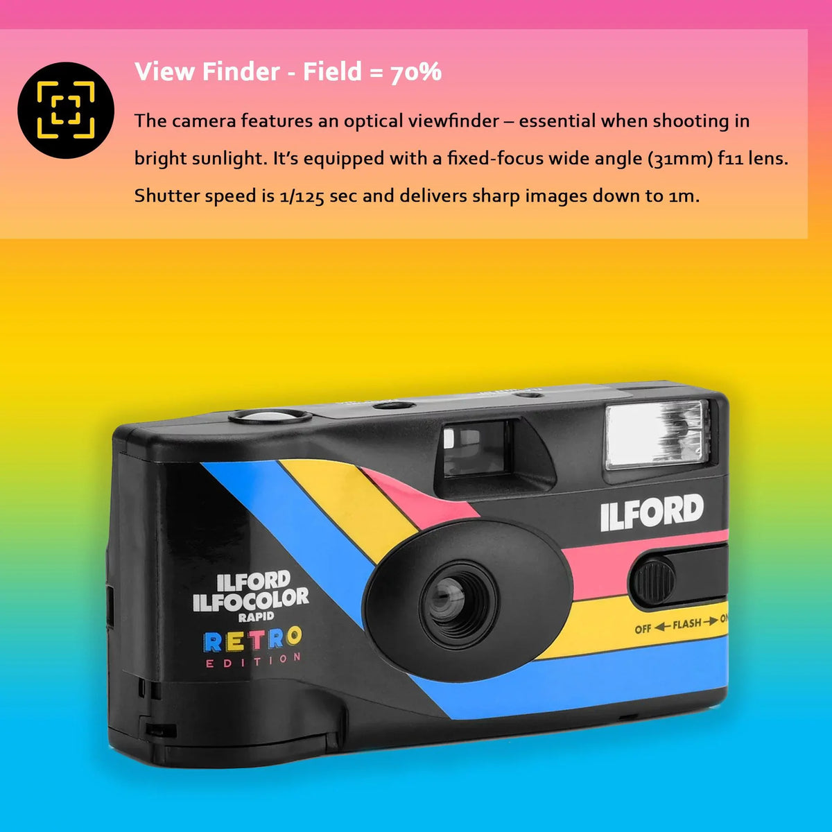 Ilford Ilfocolor Rapid Retro Single Use Camera + Lens Cap Holder