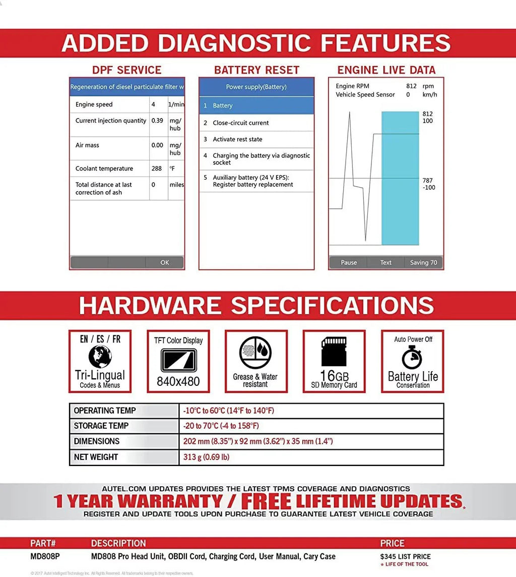 Autel MaxiDiag  Pro With Extension Cable  Scanner Code Reader Read/Clear Codes  Lookup 7 Special Features Oil Reset Battery Reset    Upgraded