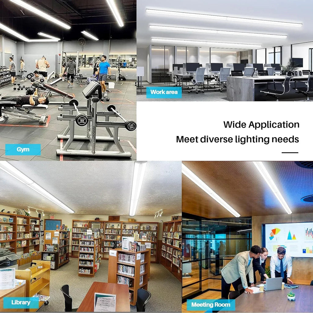8FT  Shop Light 110W [6-lamp  Fluorescent Equiv.], Compact 8 Foot Strip Lights, 12500LM, 5000K, Commercial Grade Flush Mount Ultra Slim  Wraparound for Garage Office Warehouse, 4 Pack