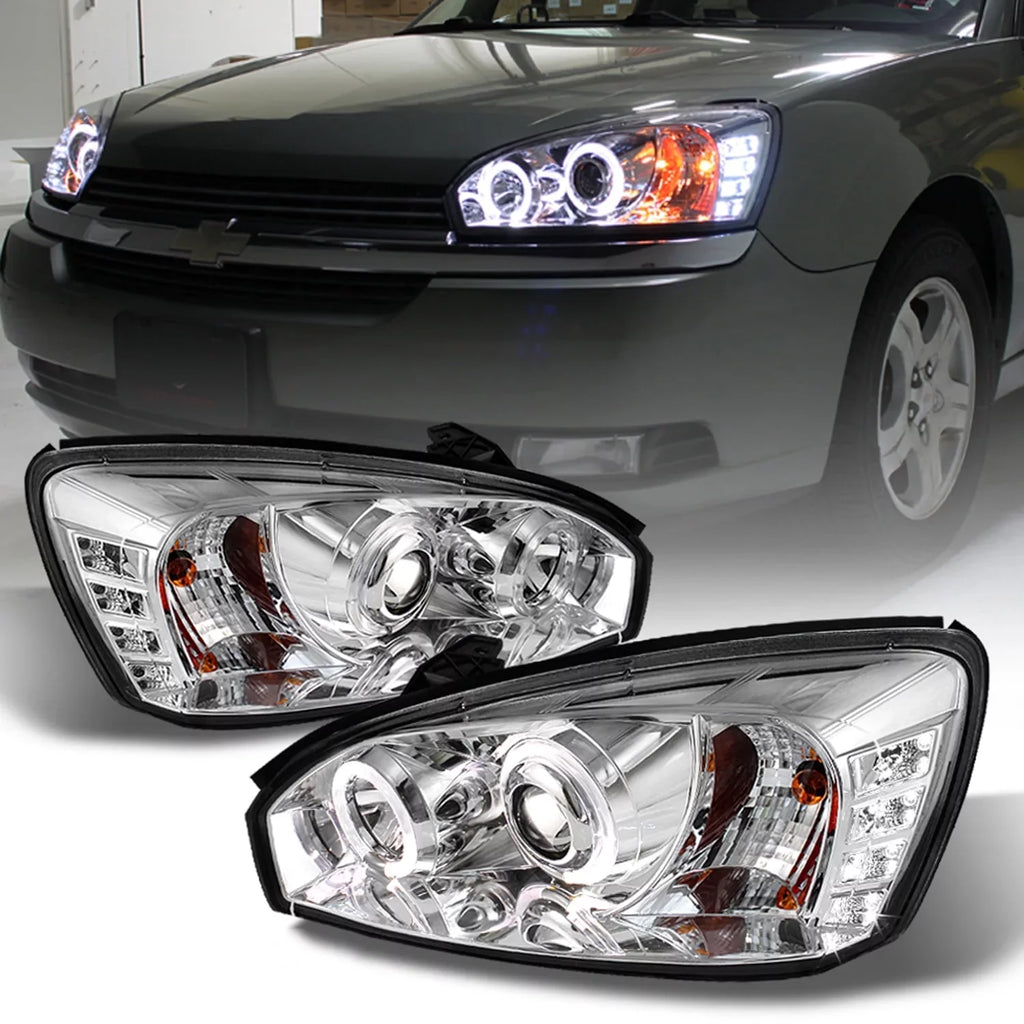 '- For 2004-2007 Chevy Malibu  Dual Halo  Projector Headlights Chrome Housing  w/ Turn Signal Lamps