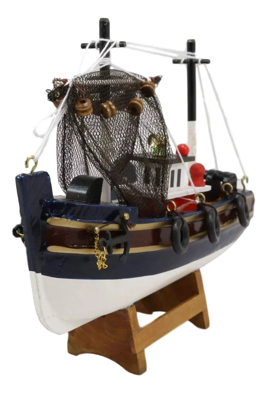6.25" Colorful Wooden Handicraft Nautical Marine Trawler Fishing Boat Model