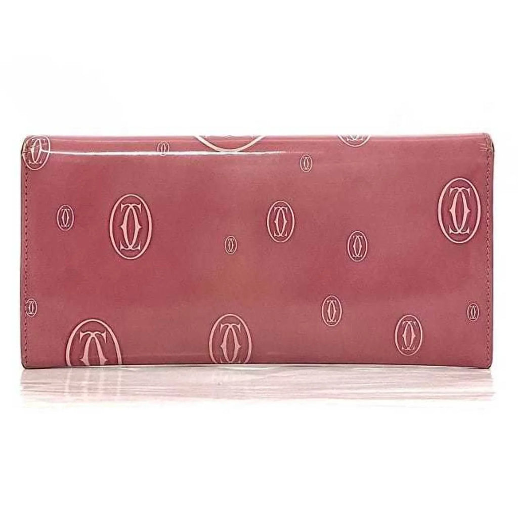 Pre-Owned Cartier Bifold Long Wallet Pink Happy Birthday  Leather 2C Motif Ladies (Fair)