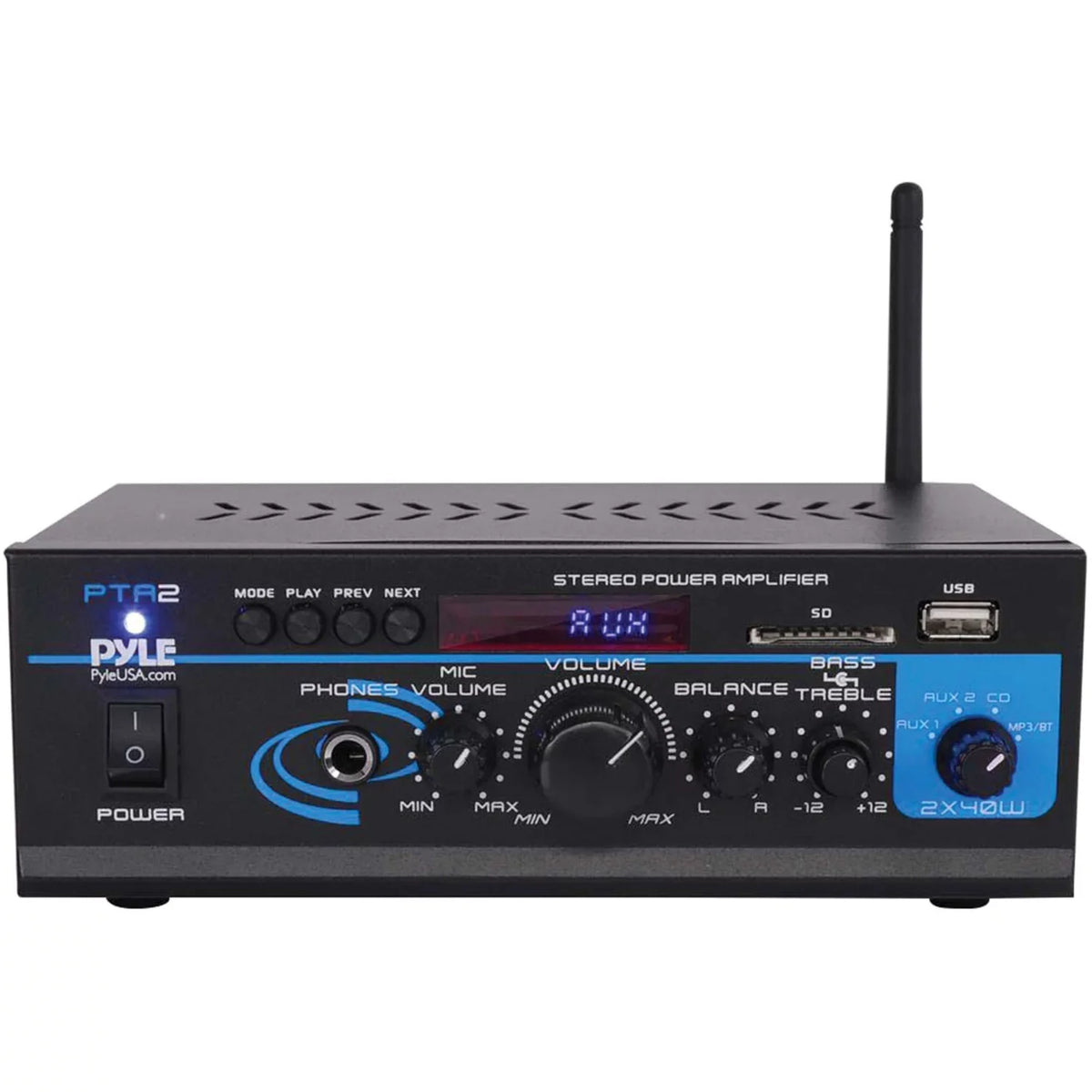 Pyle  2 x 40W Home Stereo Mini Bluetooth Power Amplifier with Remote Control