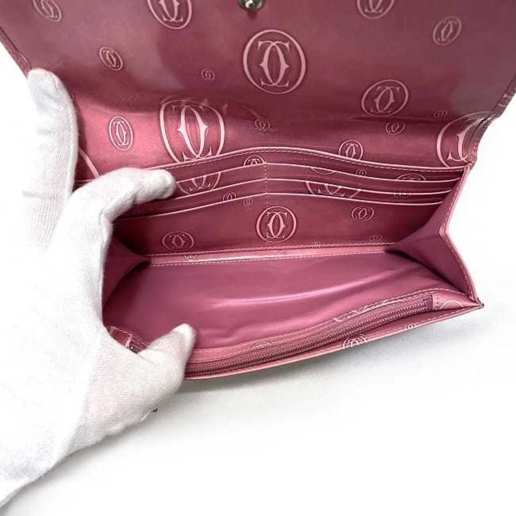 Pre-Owned Cartier Bifold Long Wallet Pink Happy Birthday  Leather 2C Motif Ladies (Fair)