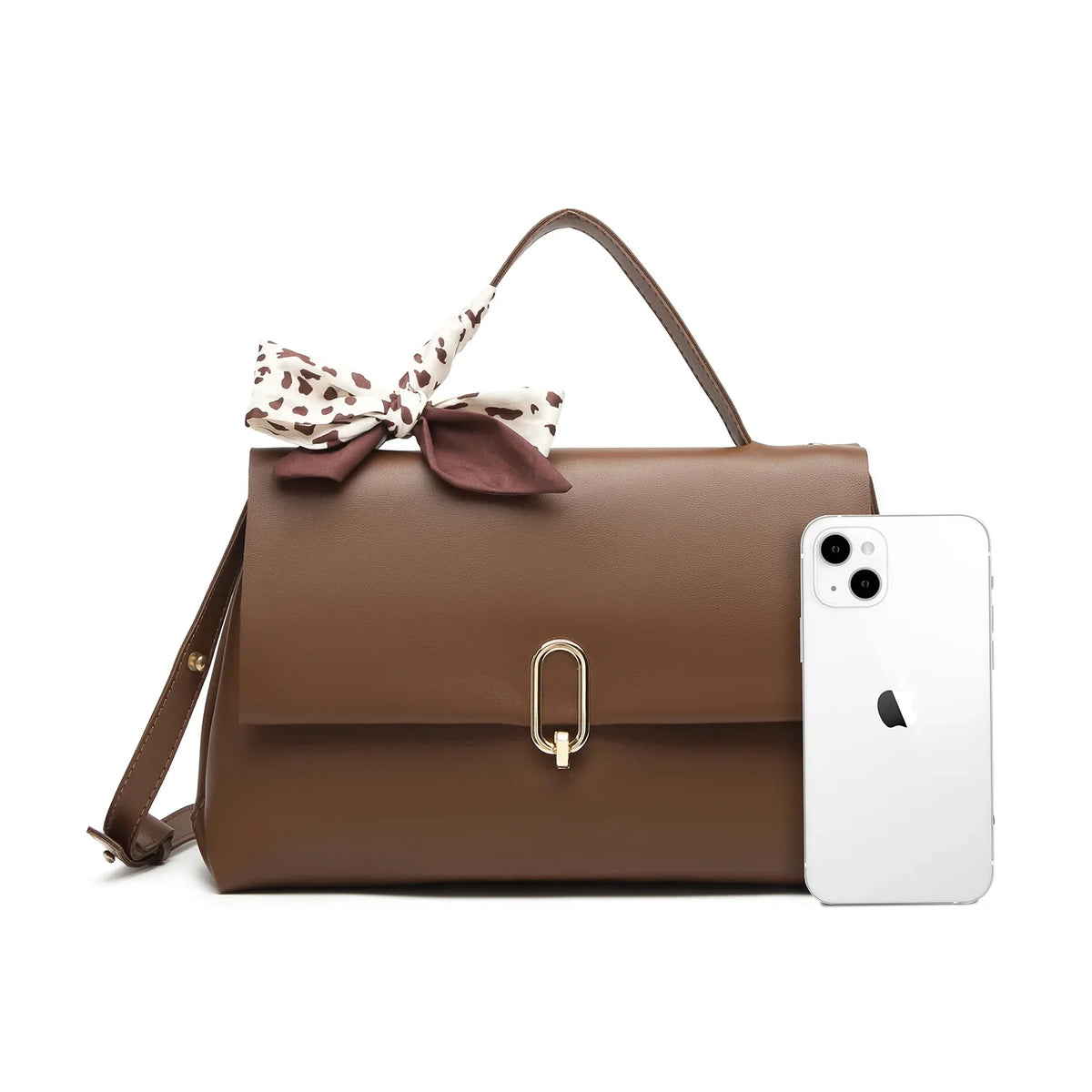 Brown crossbody bags women handbags ladies hand bags square bag Women's Silk Scarf Handle  Leather Flap Shoulder Bag