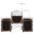 Folding Portable Cook Table 3 Cupboards Brown Camping Kitchen Table