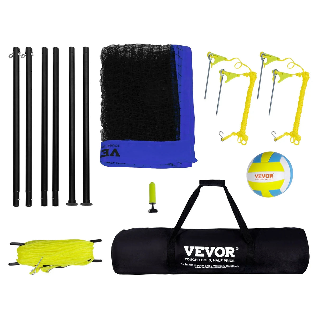 32ft x 3ft Portable Volleyball Net System Adjustable Height Poles with  Volleyball, Carrying Bag, Boundary Lines, Steel Poles & Pump for Outdoor Sports