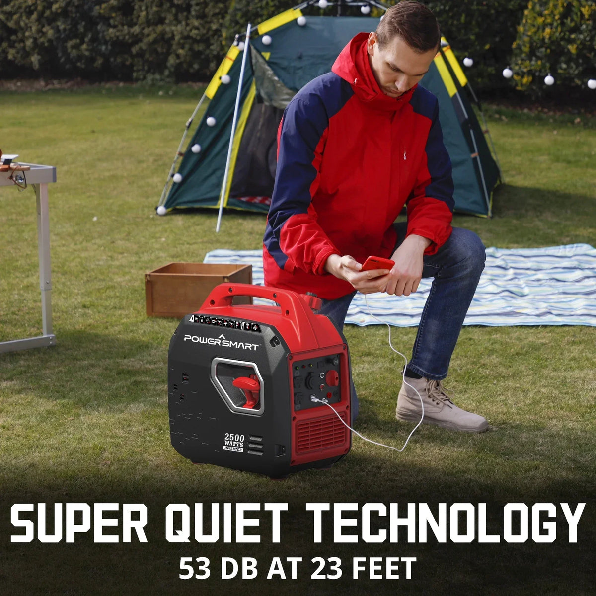 PowerSmart 2500W Portable Inverter Gas Generator，Super Quiet，Low Oil Shutdown, Ultra Lightweight for Camping