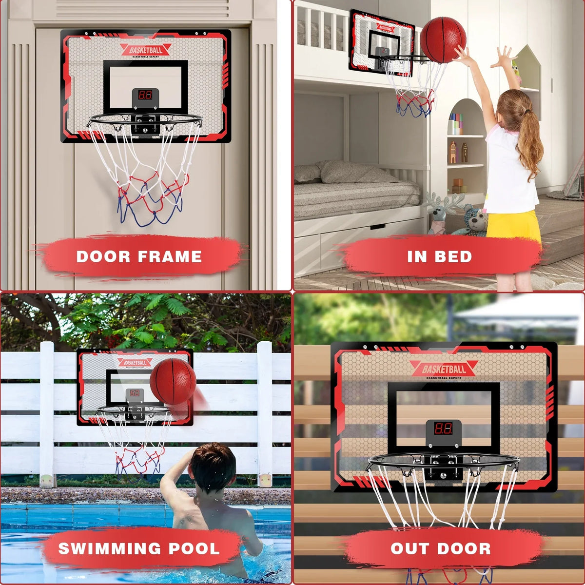 Indoor Basketball Hoop for Kids, Indoor Over The Door Basketball Hoops,  Light Mini Basketball Goals with 2 Balls & Electronic Scoreboard, Christmas Toys Gifts for 5 6 7 8 9 10 11 12+ Year Old Boys