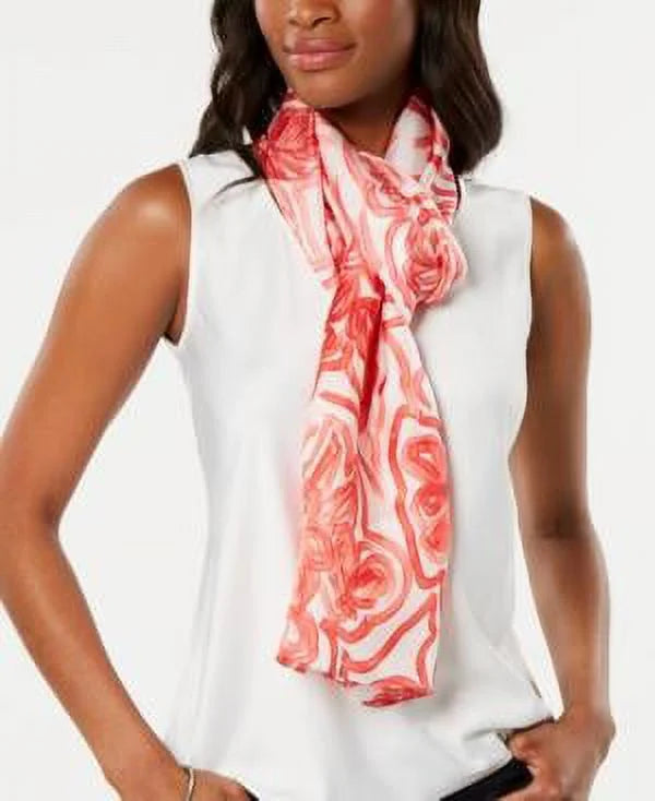 $59 Echo Sketched Flower-Print Silk Oblong Scarf Red One Size