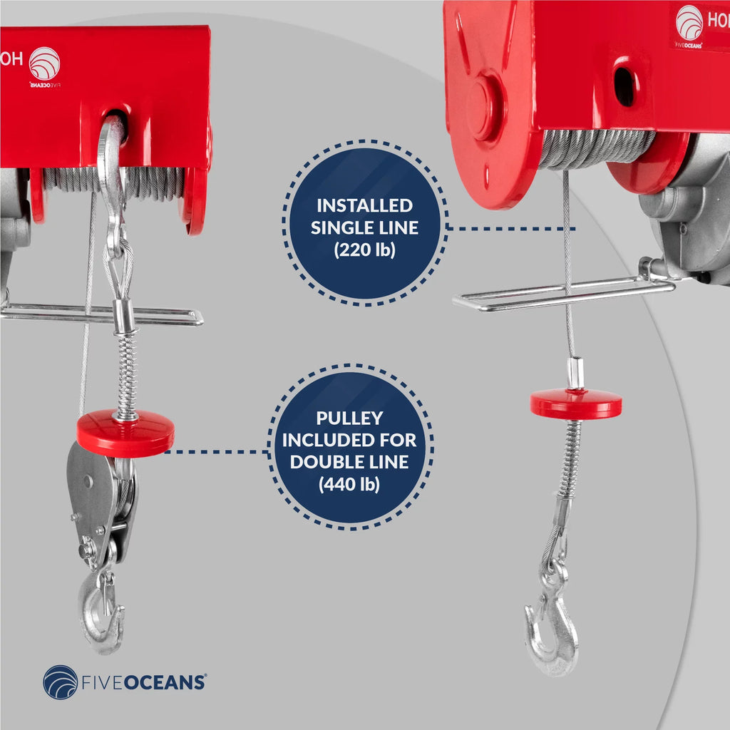 Five Oceans Electric Hoist, Hoist Pulley System, Pulley Hoist, 440 Lb Electric Winch 20FT Remote Control 120 , Includes Working Gloves for Garage, Factory Lifting Emergency Stop Button - -